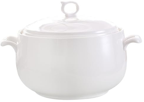 Suppenterrine, 3000 ml, runde Servierschüsseln aus Keramik mit Deckel, hitzebeständige Suppenschüsseln mit Griffen, mikrowellengeeignet für Restaurants, Zuhause, Küche
