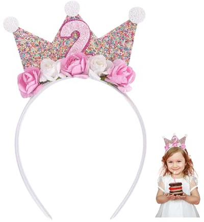 YZROHYI Geburtstagskrone 2 Jahre,Geburtstagskrone Kinder,Krone Kindergeburtstag,Party Krone Geburtstag Mädchen,Birthday Crown,Happy Birthday Krones Prinzessin,Kronen Stirnband Mit Rose Blumen