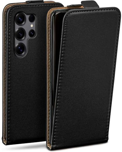 moex Flip Case für Samsung Galaxy S25 Ultra Hülle klappbar mit 360 Grad Schutz, Handyhülle mit Displayschutz, PU Leder Handytasche Lederhülle, Flip Case Cover Klapphülle, Schwarz