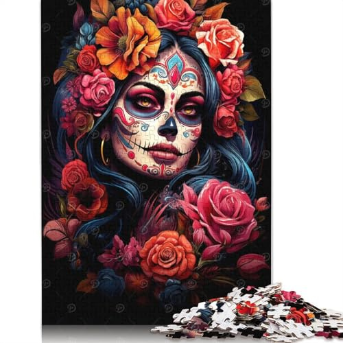 Lebendiges Dia De Muertos-Puzzle mit 1000 Teilen für Erwachsene und Teenager, Teenager, Mann, Frau, Geschenk, 1000 Teile (38 x 26 cm)