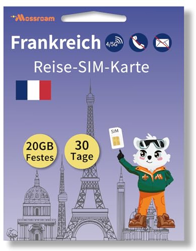 SIM-Karte für Frankreich – Prepaid-Datentarife | 20 GB Festnetz | 30 Tage | Highspeed-Internet | Ideal für Reisende