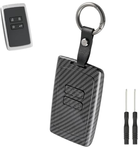 Carbon Fiber Key Fob Case for Renault Clio Megane Kadjar Captur Dacia-Full Protection Hard Key Cover with KeyChain