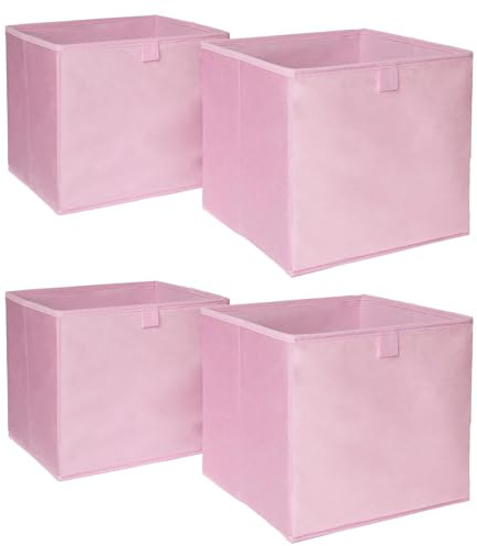OHS Set of 4 Matte Velvet Storage Boxes Home Organiser Toys Clothing Bathroom Pop Up Foldable Collapsible Cube Storage Boxes Space Saving Shelves Organiser Cube Baskets, Blush Pink
