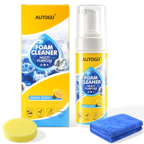 4-in-1 Multi-Enzyme Foam Cleaner, Rinse-Free Foam Cleaner, Deep Stain & Grease Remover, Multipurpose Cleaner for Car Interior, Kitchen, Bathroom and Sofa, Lemon Scent