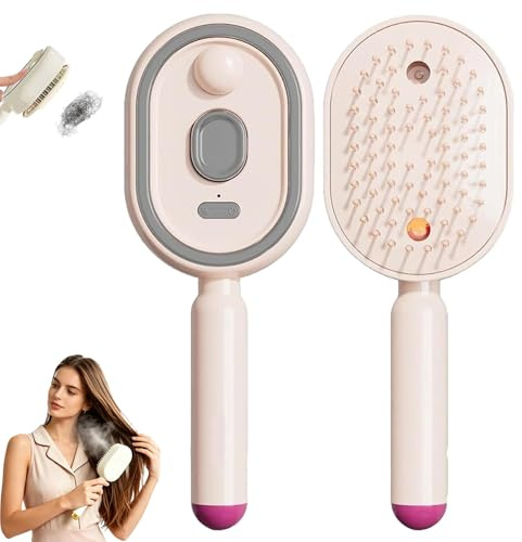 Cepillo Alisador Pelo, Ondulador de Pelo, Cepillo Desenredante, Cepillador de Forma Inalámbrica Portátil, con Niebla de Pulverización Integrada (Rosa)