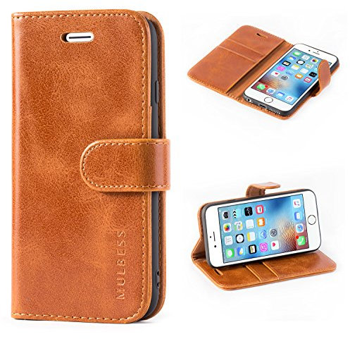 Mulbess Handytasche für iPhone 6S / iPhone 6 Hülle, Ledertasche mit Bookstyle, Standfunktion, Kartenfächern Handyhülle, Vintage Cognac Braun