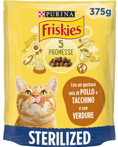 PURINA FRISKIES Kroketten für Erwachsene Katzen, sterilisiert mit Huhn, Truthahn und Gemüse, 12 Beutel à 375 g