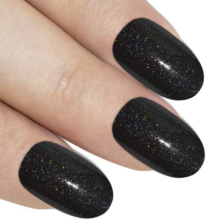 Falsche Nägel Bling Art Gel Poliert Glitzer 24 Kunstnägel Mittel Tipps mit Kleber (Dark Beauty Gel)