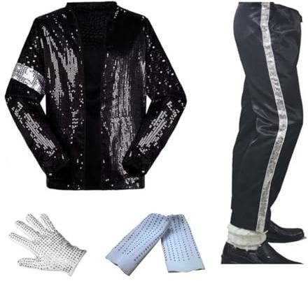Shuanghao Kinder Erwachsene Kostüme Jacket+Pant+Socken+Glove(4pcs Set) Weihnachten Halloween Cosplay Partys Tänze Retro Punk Männer Frauen Jungen Mädchen Outfits Schwarz