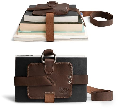 Hide & Drink, Verstellbarer Buchriemen, Schultertrage, Leserzubehör, sicherer, rustikaler Halter, Vollnarbenleder, handgefertigtes Zubehör, Bourbonbraun