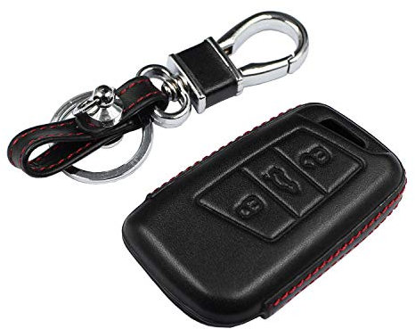 M.JVisun Echtes Leder Fall Abdeckung Für Volkswagen Arteon Atlas Golf Alltrack Jetta GLI Passat Taos SEL Für Tiguan Für Skoda Kodiaq Superb A7 Schlüssel Autoschlüssel Mit Schlüsselanhänger - Schwarz