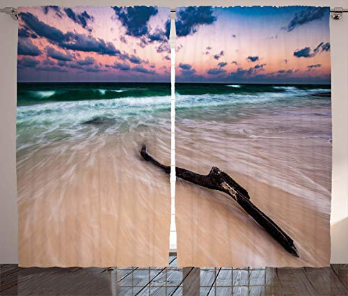 ABAKUHAUS Seestück Rustikaler Vorhang, Treibholz am Strand, Wohnzimmer Universalband Gardinen mit Schlaufen und Haken, 280 x 225 cm, Sandbraun Aprikose