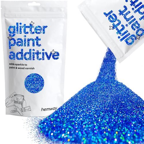Hemway Glitter Paint Additive - Sapphire Blue Holographic | Metallic Flakes for Adding Sparkle to Paints & Wood Varnish | Add to Emulsion, Acrylic & Latex for Indoor Sparkly Walls | 100 g