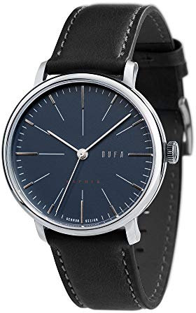 DuFa Saphir Herrenuhr Armbanduhr im Bauhaus Design Analog Quarz Lederband 9029-03