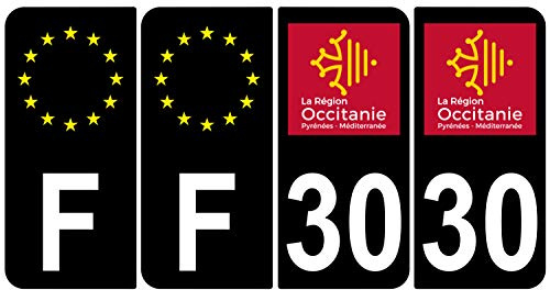 Supstick Aufkleber, Nummernschild, für Auto, Dept 30, Schwarz, abgerundete Ecken, 4 Stück