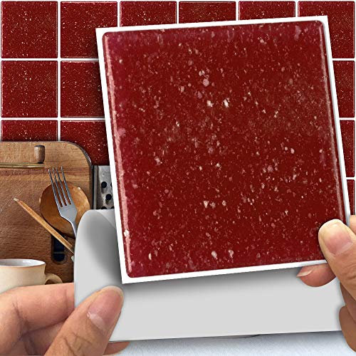 Alwayspon Wall Tile Transfers Sticker for Home Decor, Peel & Stick self-Adhesive splashback, Tile Decals for Living Room Kitchen Bathroom Wall Decor, 25 Pieces Glitter Red Tile Stickers