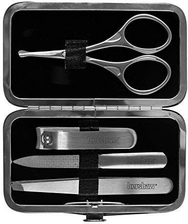 Kershaw Men's Stainless Steel Manicure Set, 4-Piece with Case (KMCURE), Regular