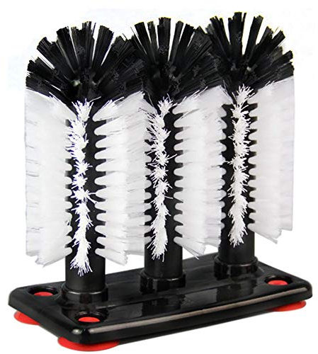 FEENM Reinigungsbürste für Wasserflaschen, mit Saugnapf, 3 abnehmbare Nylon-Bürstenköpfe, für Bierbecher, Longbein, Rotweinglas und mehr