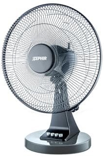 Zephir, Ventilatore da tavolo, Oscillazione Laterale Automatica, 3 velocità, Diametro 30cm, Silenzioso, Finiture lucide, Potenza 40W