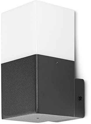 Grafner Aluminium Wandlampe schwarz, mit weißem Schirm, IP44, E27 Fassung, Wandleuchte schwarz eckig anthrazit