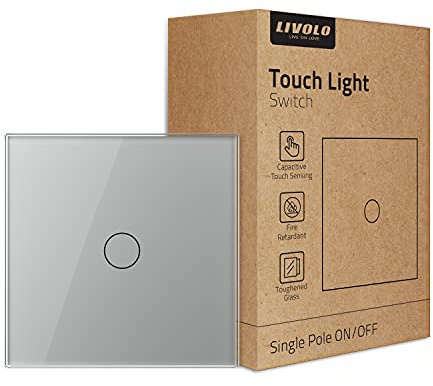 LIVOLO VL-B601-3IG Interrupteur mural à ampoule unipolaire avec indicateur LED, panneau en verre trempé résistant aux rayures