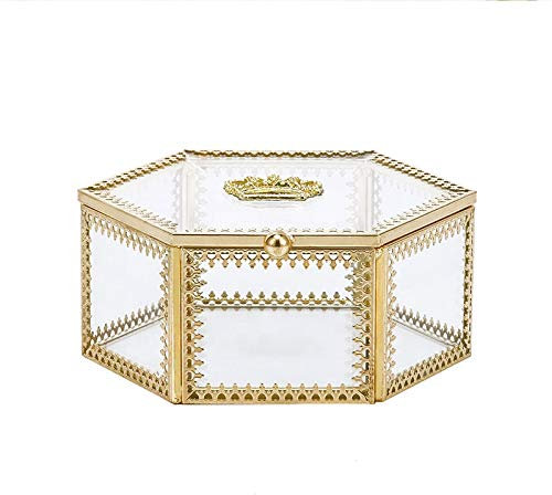 Citizens of Glamour Petite boîte à bijoux en verre doré vintage pour colliers, boucles d'oreilles, pierres médicinales