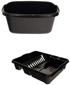 JMS we create smile Large Plastic Dish Drainer and Rectangular Washing Up Bowl Home And Restaurants - Set of 2 (Midnight Grey/Dark Grey)