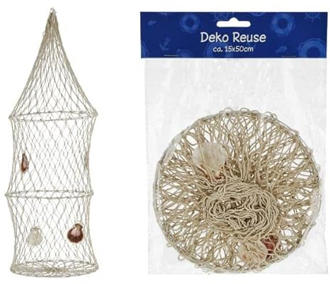 Posten Anker Deko Reuse Fischernetz zum Aufhängen inklusive Kleiner Dekoartikel | Tolle Dekoration für z.B. Badezimmer ca. 16x50 cm I Maritime Deko I Dekoreuse