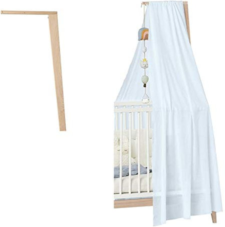 Unbekannt Leander Himmelgestell - Eiche für Linea und Luna Babybett + Himmel in der Farbe Dusty Blue (OHNE BABYBETT!)