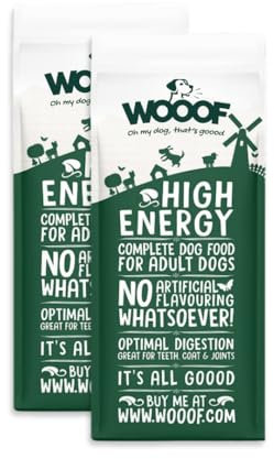 WOOOF High Energy 28kg kaltgepresstes Hundefutter | Energiereiches Trockenfutter mit Rindfleisch, hoher Energieanteil, Aktiv