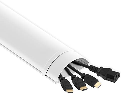 MAHARA Cable Management/Cable Tidy Kit - Cable Trunking with Retaining Clips - Cable Organiser Self Adhesive Roll 1.5m/5ft - White Cut to Size Plastic Wall Cable Cover - Paintable Cable Concealer