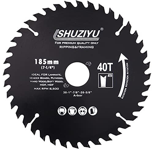 SHUZIYU. 185mm 40T, Mittelloch 30mm mit 25.4-22.23-20-15.88mm Unterlegscheibe, Kreissägeblatt für die Holzbearbeitung, Sägeblatt für Holz.