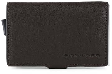 PIQUADRO - Portacarte di Credito in Pelle e Metallo - Uomo - Testa di Moro | Formato slim, Slot tessere, Resistente, Uso quotidiano