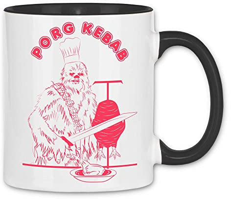 wowshirt Tasse Porg Kebab Döner Witz Parodie, Farbe:White - Black