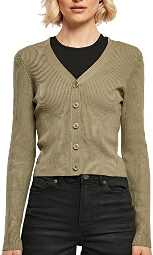 Urban Classics Women's Ladies Short Rib Knit Cardigan Sweater, Khaki, 5XL