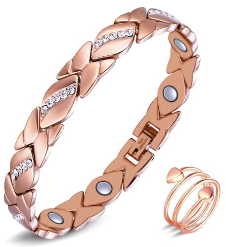 Jeracol Magnetarmband Damen und Magnetringe, Reduziert Schmerzen und Arthritis Edelstahl Therapeutisches Magnet Armband einstellbare Größe & Schmuck Geschenkbox Energetix