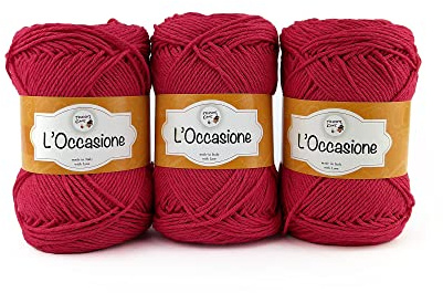 L'Occasione by Tricot Cafè - Set 3 Gomitoli in Misto Cotone e Acrilico per Maglia e Uncinetto - Filato Leggero e Traspirante - Ferri 4.00/4.50-100g (170m)(3 Pezzi)(Fucsia 12)