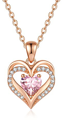 CDE Heart Necklaces for Women 925 Sterling Silver Birthstone Pendant Necklace Anniversary Birthday Valentine Mother’s Day Christmas Jewellery Gifts for Mum Women Her