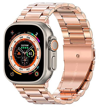 PRIFO Bracelet d'affaires en acier inoxydable pour Apple Watch Ultra 49 mm pour iWatch Series 8 7 41 mm 45 mm pour Apple Watch SE 6 5 4 3 40 mm 44 mm 42 mm 38 mm, Rose gold_45mm iWatch 8 7