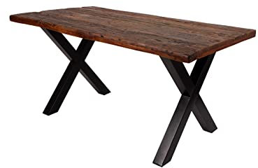 SAM Esstisch 300x100 cm Ramon, recyceltes Altholz, massiver Esszimmertisch mit Rough Wood Platte 50 mm, Holztisch mit X-Metallgestell Schwarz, Baumkantentisch im Vintage-Look
