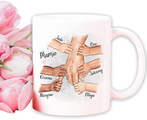 Mug grand-parent personnalisable avec mains petits enfants- Cadeau original - Clip art - Tasse magique (Grand-parent)