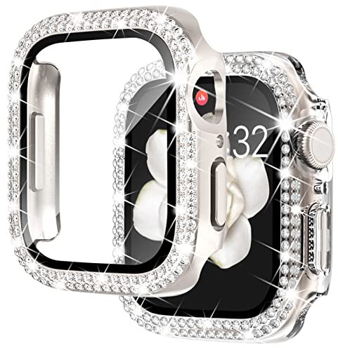 NewWays 2 Pack Compatible with Apple Watch Case 40mm Built-in Screen Protector,Women Diamond Bling Cases for iWatch Series SE(2024-2020) 6 5 4,Starlight/Clear