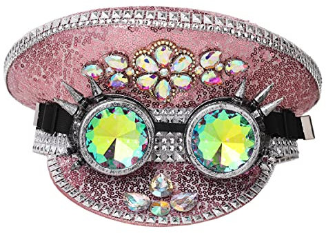 COSDREAMER Herren Steampunk Zylinder Hüte Pailletten Brille Militär Cap Punk Halloween Klassische Armee Militär Cap