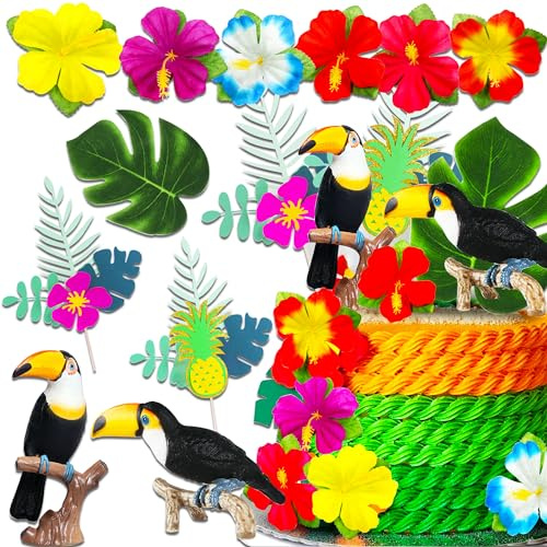 JeVenis Tropische Hawaii Kuchen Topper Sommer Tropical Tortendeko Dekorationen Luau Party Dekorationen