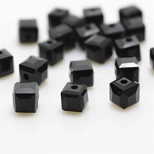 290 Stück würfelförmige 6 mm Glasperlen für Schmuckherstellung, facettierte quadratische Form, Kristall-Abstandshalter, Sortimente für Armband, Halskette, DIY lose Perlen (schwarz)