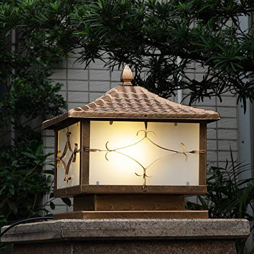 HWSY Vintage Classic Outdoor LED Pillar Lamp Antique Landscape Square Garden Lawn Light Waterproof Fencing Fence Top Door Gate Pillar Light Lamp for Decor Garden Pillar Lamp Wall Fence Column Door L