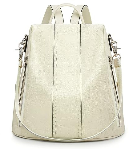 S-ZONE Leather Backpack Purses for Women Antitheft Rucksack Shoulder Bag | Medium Fits 9.7-inch Tablet, for Work Travel Daily Commute, Multi Pockets, Adjustable Dual Straps