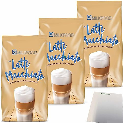 Milkfood Latte Macchiato Kaffeehaltiges Getränkepulver 3er Pack (3x400g Packung) + usy Block