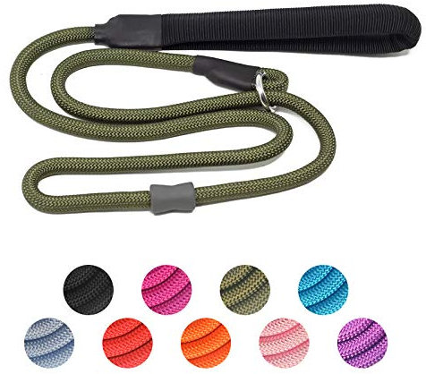 Strong Slip Lead Heavy Duty Nylon Dog Training Rope Lead No Pull Walking Leash with Rubber Stopper & Padded Handle for Small Medium Large Puppy Dogs 1.8m Army Green