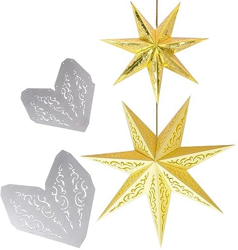 2 Stück Faltstern Stanzschablonen Weihnachten Metall weihnachtssterne DIY Stanzschablone Prägeschablonen Stanzformen Schablonen Fenster Dekoration Advent Christmas (30cm + 20cm)